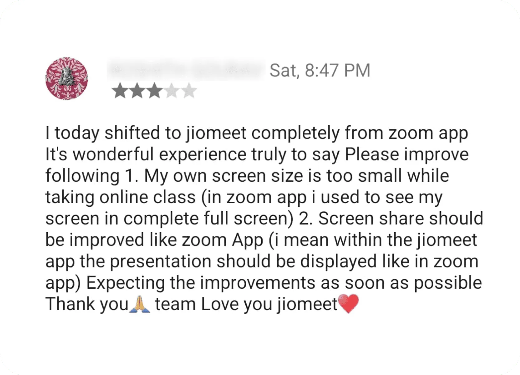 user feedback